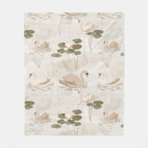 Elegant swan pattern fleece blanket
