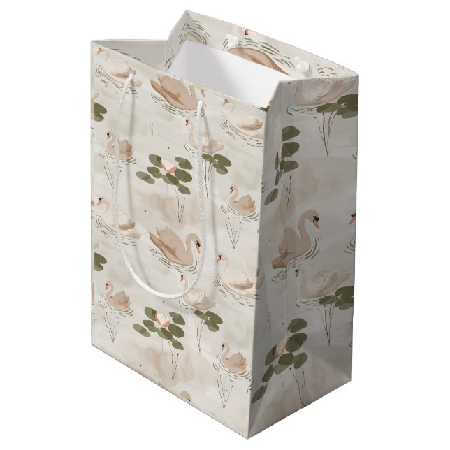 Elegant swan pattern pattern medium gift bag (Back Angled)