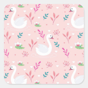 Elegant Swan Pattern Square Sticker