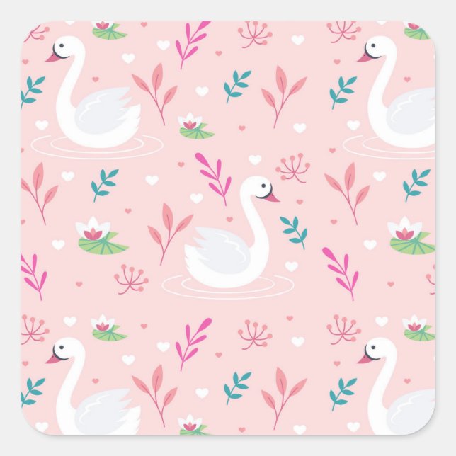 Elegant Swan Pattern Square Sticker (Front)