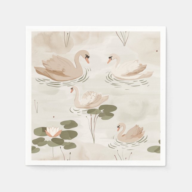 Elegant swan pattern watercolor napkin (Front)