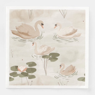 Elegant swan pattern watercolor napkin