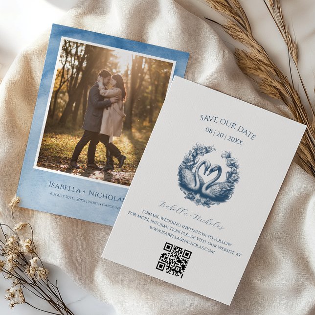 Elegant Swan Photo Save the Date Card (Save Our Date - Romantic Request)