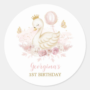 Elegant Swan Princess with Balloon & Butterflies Classic Round Sticker