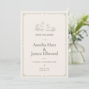 Elegant Swan Save the Date   Old Money Wedding Invitation