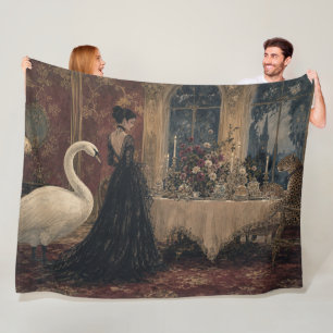 Elegant Swan Secret Supper Vintage Animal Art Fleece Blanket