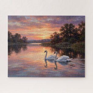 Elegant Swans at Sunset Jigsaw Puzzle