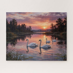 Elegant Swans at Sunset Jigsaw Puzzle