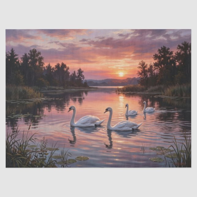 Elegant Swans at Sunset Tissue Paper (Front)