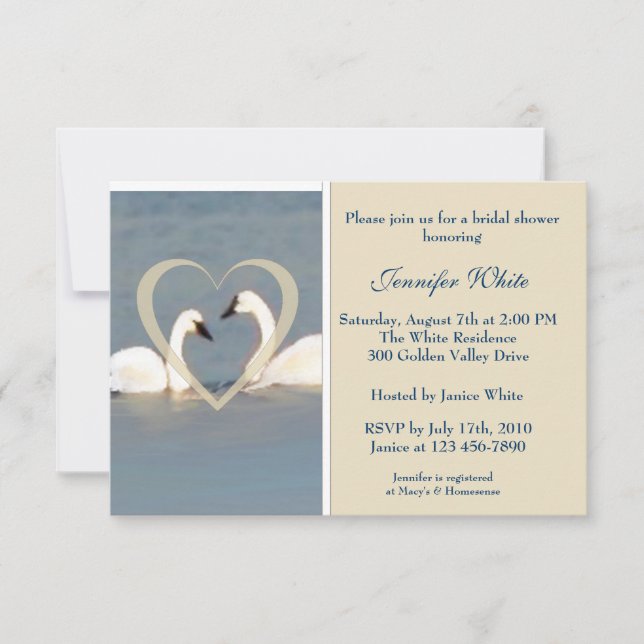 Elegant Swans Bridal Shower Invitation (Front)