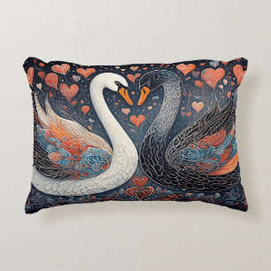 Elegant Swans by Ornate Floral Patterns Decorative Cushion