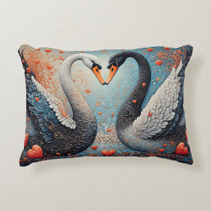 Elegant Swans by Ornate Floral Patterns Decorative Cushion