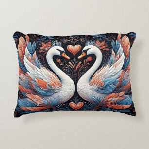 Elegant Swans by Ornate Floral Patterns Decorative Cushion