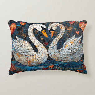 Elegant Swans by Ornate Floral Patterns Decorative Cushion