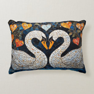 Elegant Swans by Ornate Floral Patterns Decorative Cushion