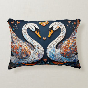 Elegant Swans by Ornate Floral Patterns Decorative Cushion