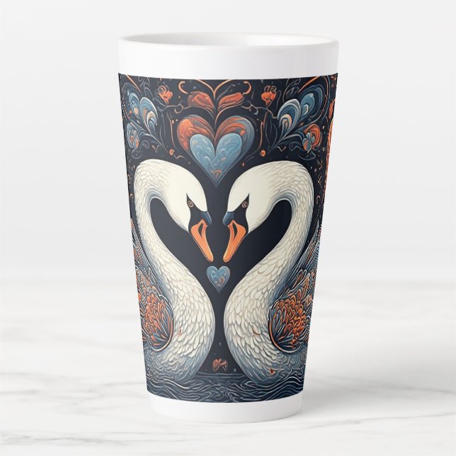 Elegant Swans by Ornate Floral Patterns Latte Mug (Front)