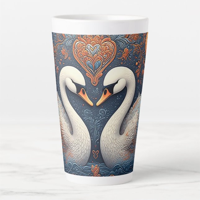 Elegant Swans by Ornate Floral Patterns Latte Mug (Front)