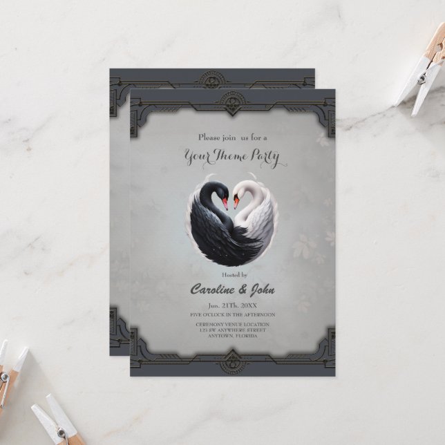Elegant swans forning a heart together.  invitation (Front/Back In Situ)
