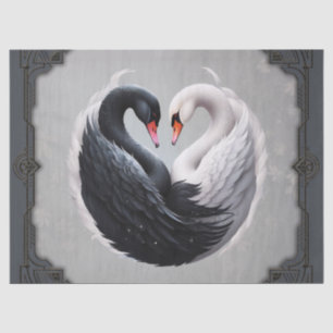 Elegant swans forning a heart together.  tissue paper