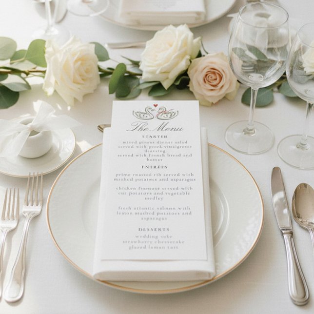 Elegant Swans Romantic Love Script Dinner Menu (Creator Uploaded)