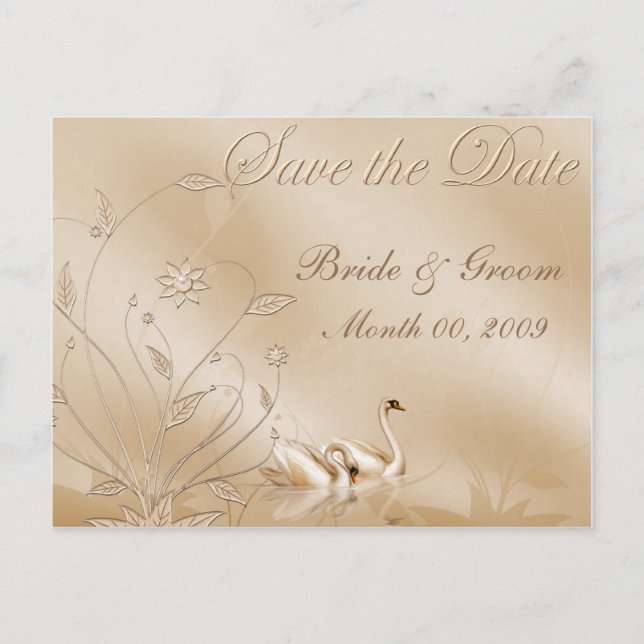 Elegant Swans Save the Date Postcards (Front)