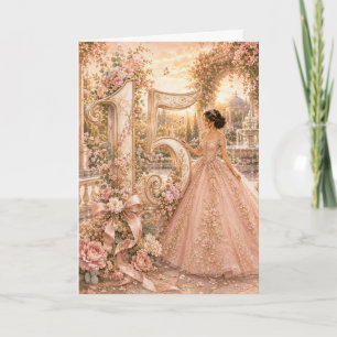 Elegant Sweet 15 Quinceañera Floral Greeting Card