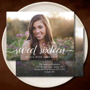 Elegant Sweet 16 2-sided Photo Birthday Party Invitation