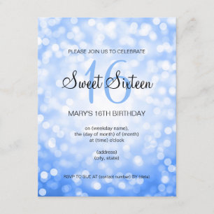 Elegant Sweet 16 Birthday Blue Glitter Lights Invitation