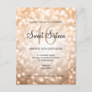Elegant Sweet 16 Birthday Copper Glitter Lights Invitation