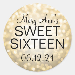 Elegant Sweet 16 Birthday Gold Glitter Lights Classic Round Sticker