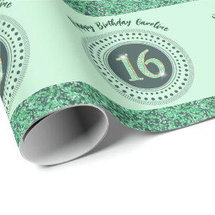 Elegant Sweet 16 Birthday, Green Glitter & Stripes Wrapping Paper