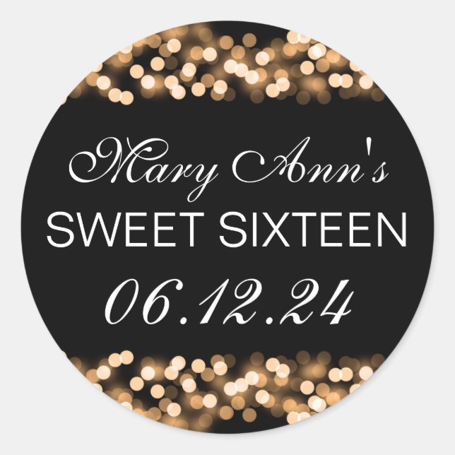 Elegant Sweet 16 Birthday Hollywood Glam Gold Classic Round Sticker (Front)