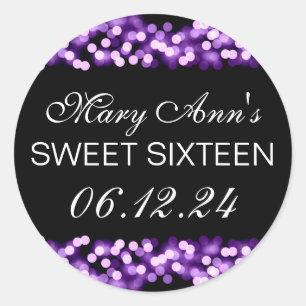Elegant Sweet 16 Birthday Hollywood Glam Purple Classic Round Sticker