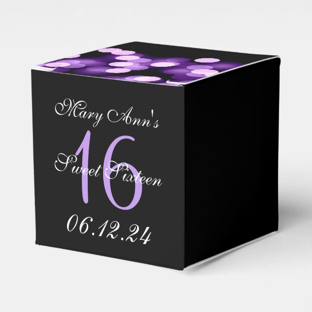 Elegant Sweet 16 Birthday Hollywood Glam Purple Favour Box (Front Side)