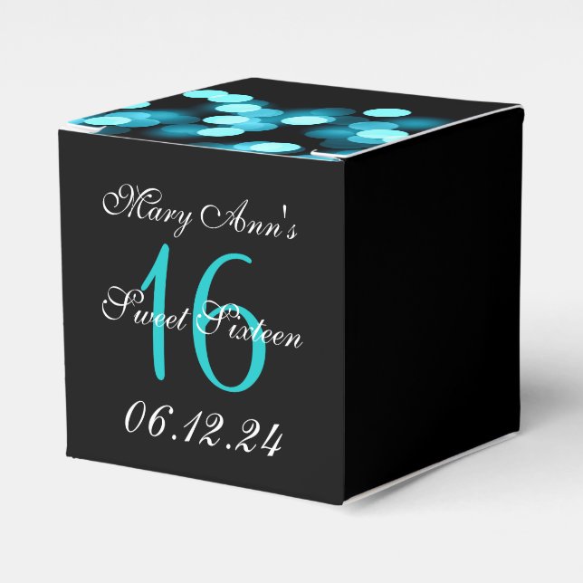 Elegant Sweet 16 Birthday Hollywood Glam Turquoise Favour Box (Front Side)