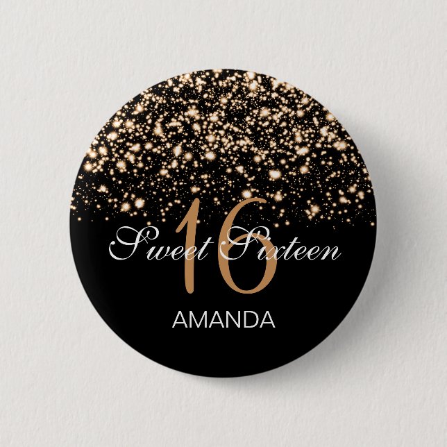 Elegant Sweet 16 Birthday Midnight Glam Gold 6 Cm Round Badge (Front)