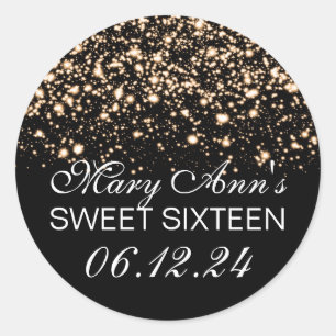 Elegant Sweet 16 Birthday Midnight Glam Gold Classic Round Sticker