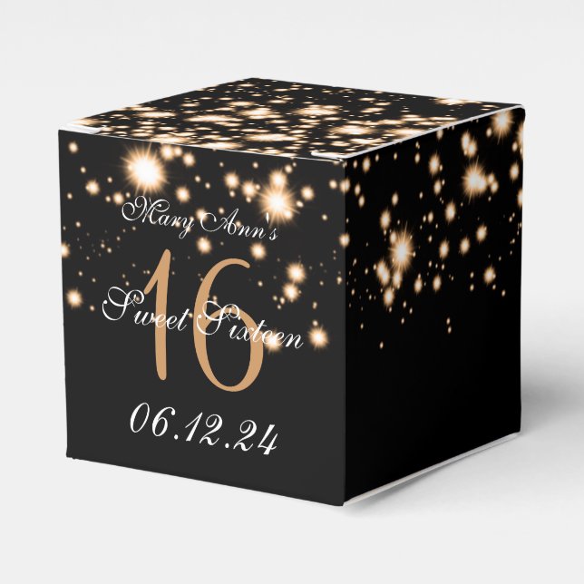 Elegant Sweet 16 Birthday Midnight Glam Gold Favour Box (Front Side)