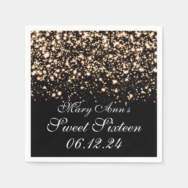 Elegant Sweet 16 Birthday Midnight Glam Gold Napkin (Front)
