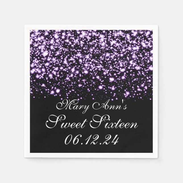 Elegant Sweet 16 Birthday Midnight Glam Purple Napkin (Front)