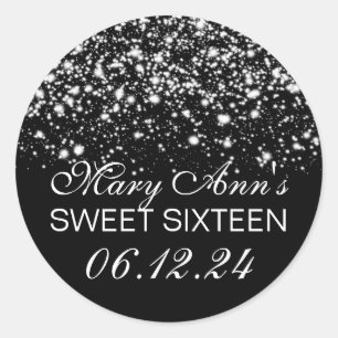 Elegant Sweet 16 Birthday Midnight Glam Silver Classic Round Sticker