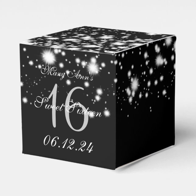 Elegant Sweet 16 Birthday Midnight Glam Silver Favour Box (Front Side)