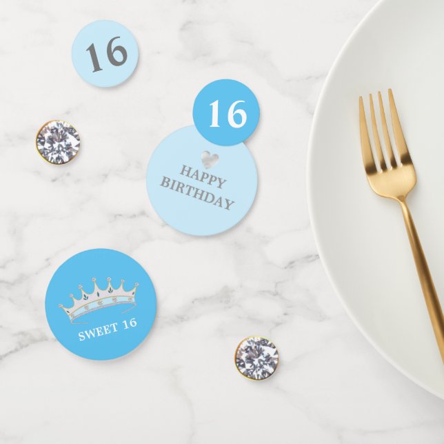 Elegant Sweet 16 Birthday on Light Blue Confetti (Group)