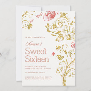 Elegant Sweet 16 Birthday Party Invitation - Peach