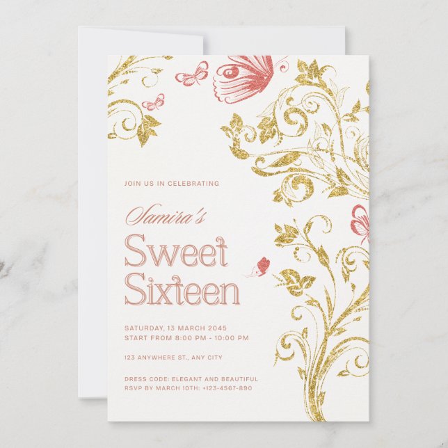 Elegant Sweet 16 Birthday Party Invitation - Peach (Front)