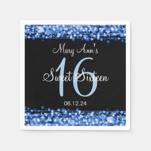 Elegant Sweet 16 Birthday Party Sparkles Blue Napkin