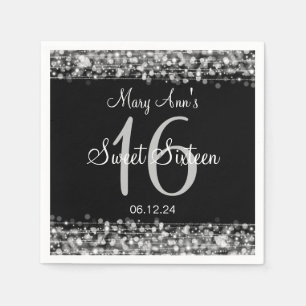 Elegant Sweet 16 Birthday Party Sparkles Silver Napkin