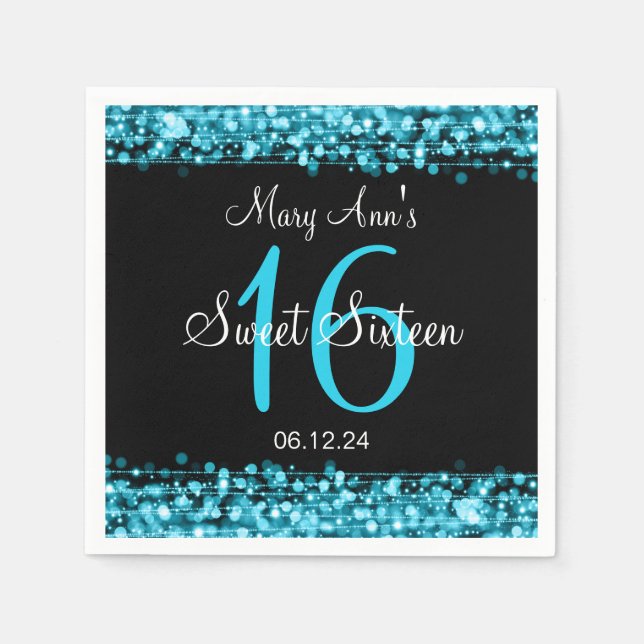 Elegant Sweet 16 Birthday Party Sparkles Turquoise Napkin (Front)