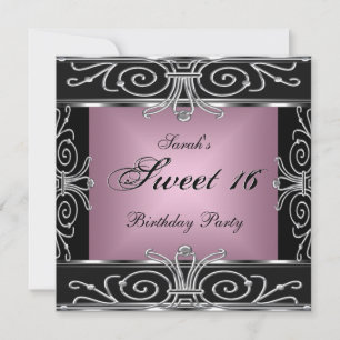 Elegant Sweet 16 Birthday Pink Black Silver Invitation